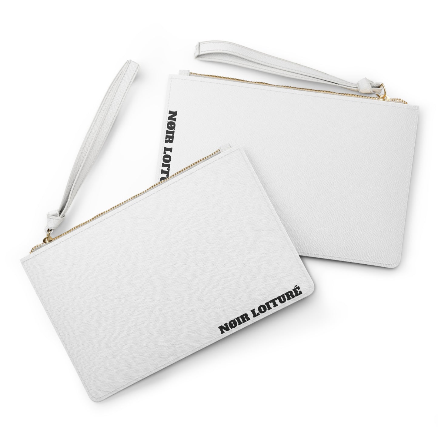 NØIR LOITURÉ Clutch Bag - Elegante weiße Tasche aus veganem PU-Leder mit Goldreißverschluss