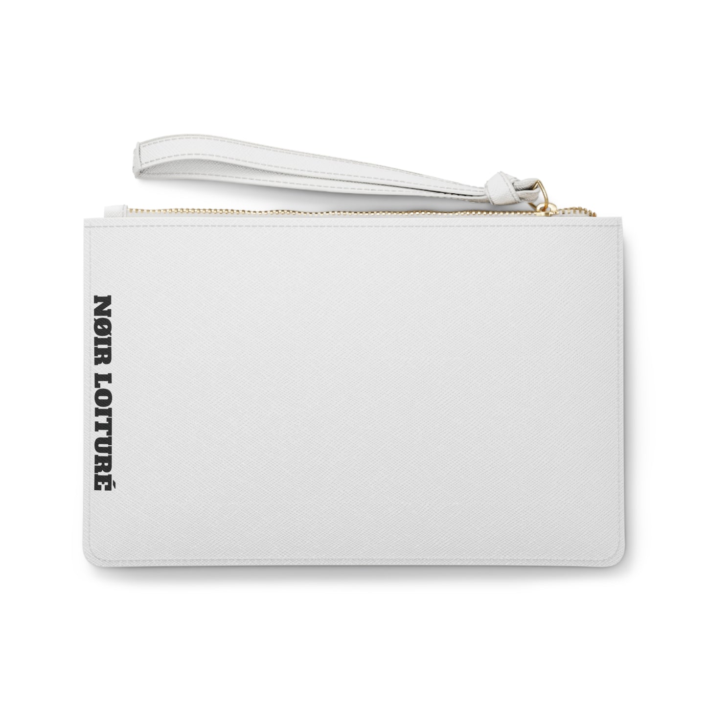 NØIR LOITURÉ Clutch Bag - Elegante weiße Tasche aus veganem PU-Leder mit Goldreißverschluss