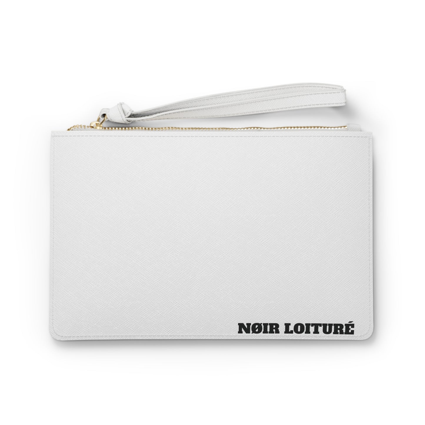 NØIR LOITURÉ Clutch Bag - Elegante weiße Tasche aus veganem PU-Leder mit Goldreißverschluss