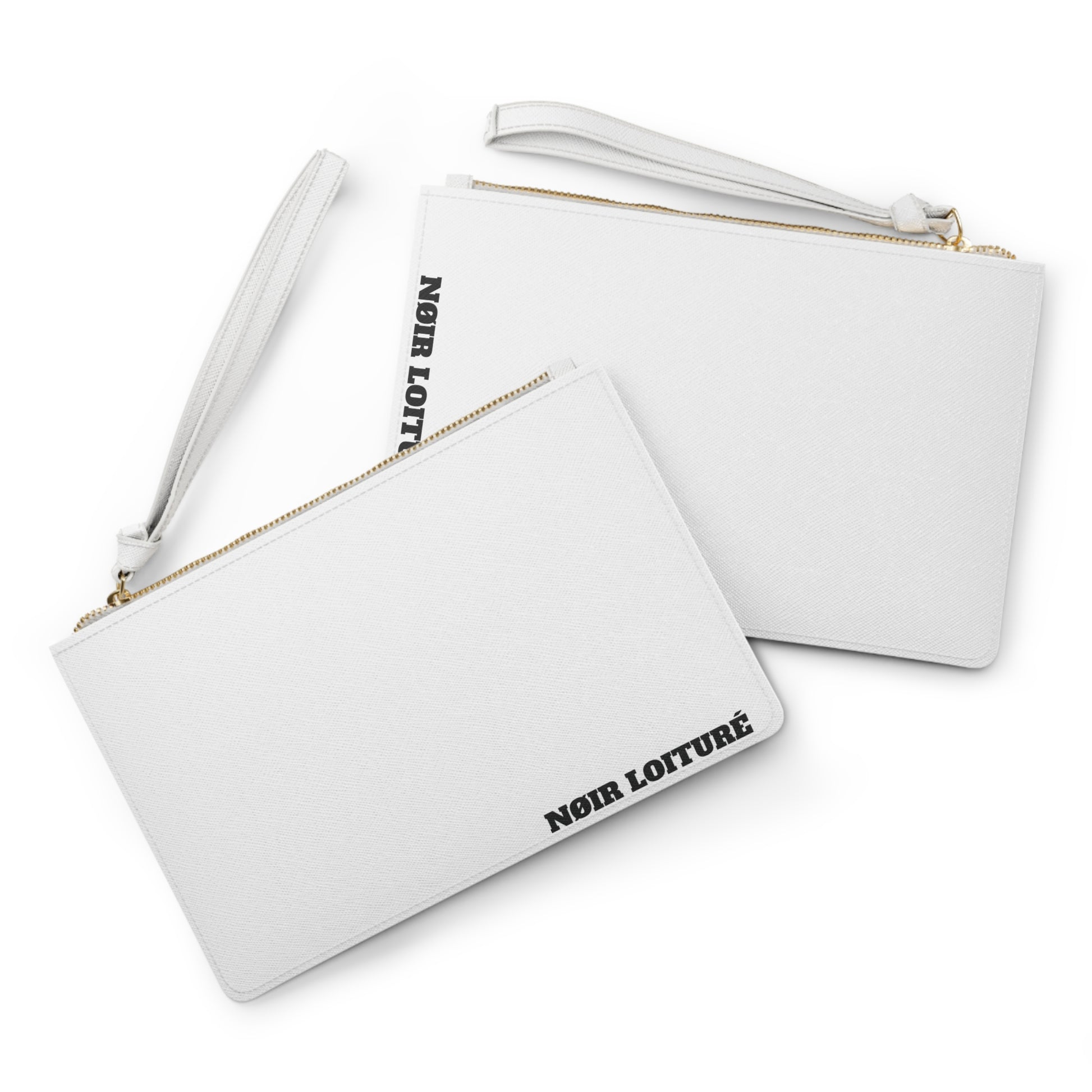 NØIR LOITURÉ Clutch Bag - Elegante weiße Tasche aus veganem PU-Leder mit Goldreißverschluss