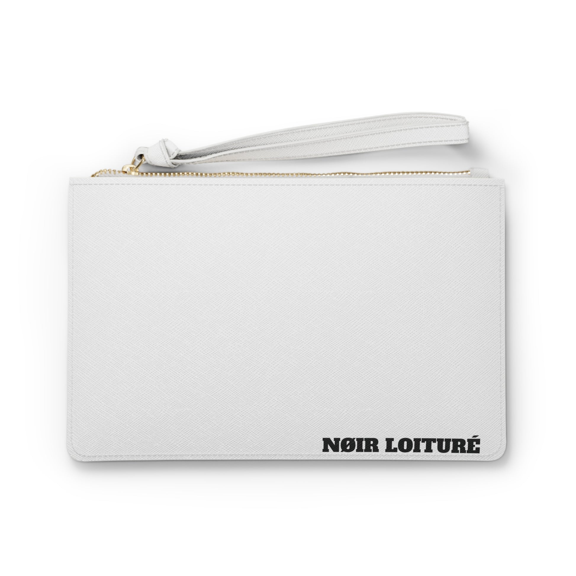 NØIR LOITURÉ Clutch Bag - Elegante weiße Tasche aus veganem PU-Leder mit Goldreißverschluss